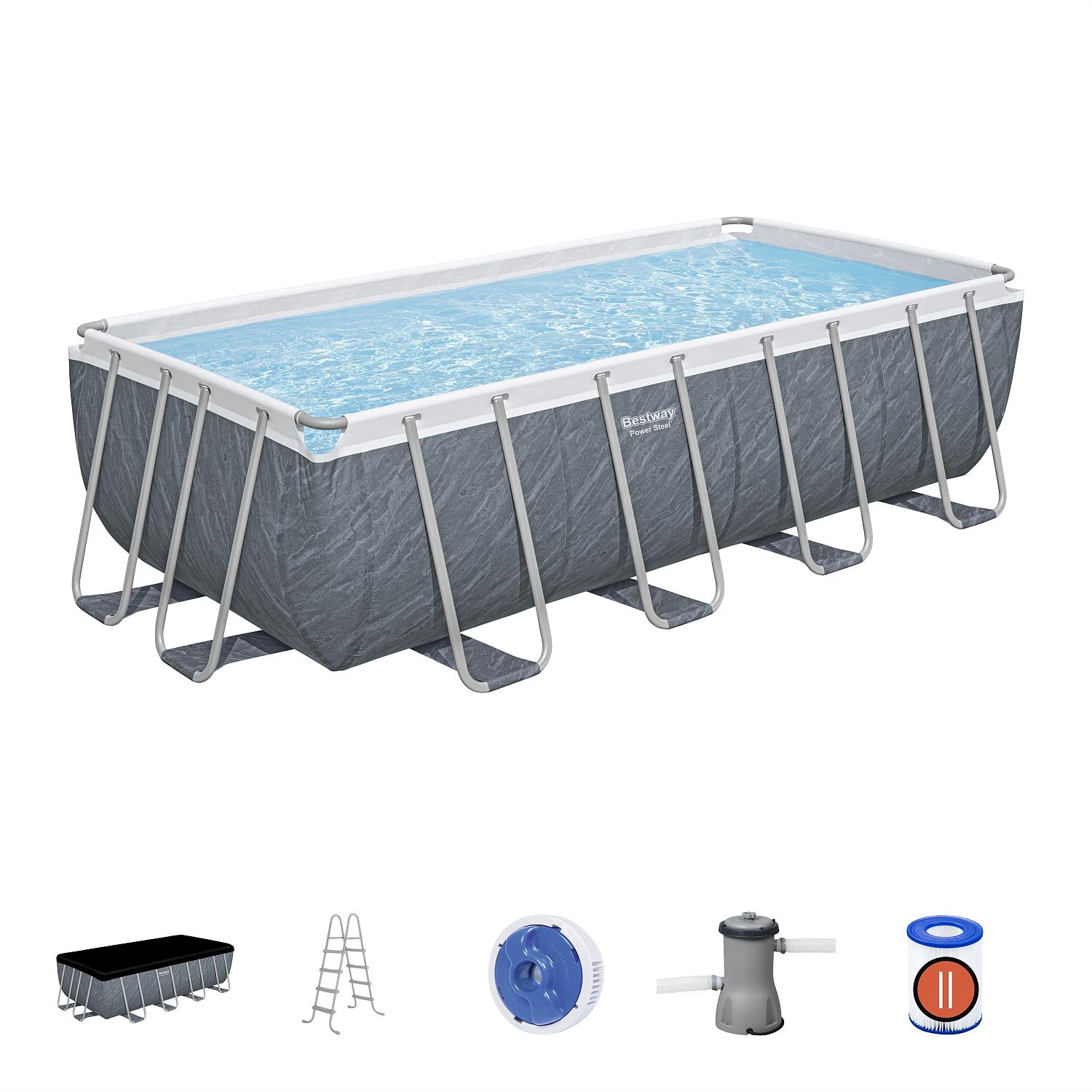 Каркасный бассейн Bestway 56996 BW, Power Steel 488х244х122см, 11532л, фильтр-насос, лестница, тент, попл.-доз. фото 2